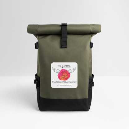 Rolltop Rucksack "Hebamme" - Flügelsichtbarmacher - Olive/Schwarz