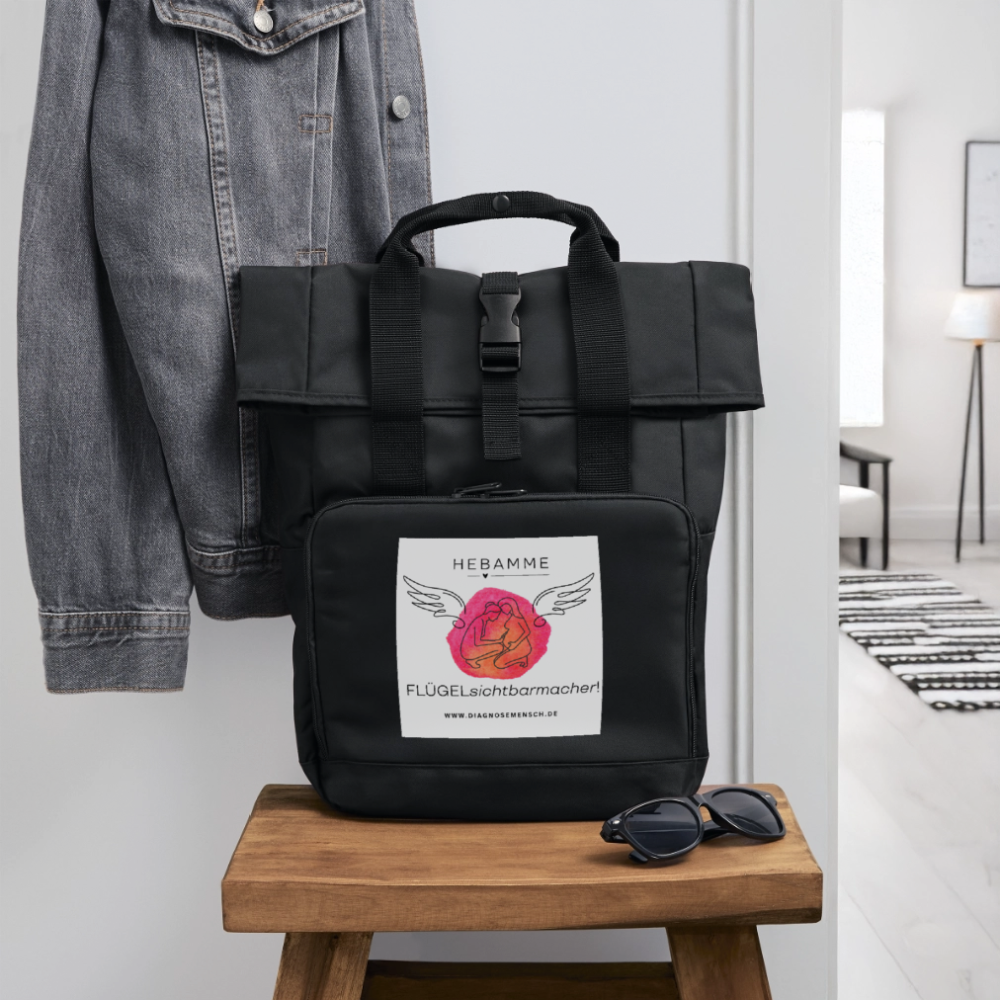 Rolltop Rucksack "Flügel - Hebamme" - Best Buddy - Schwarz