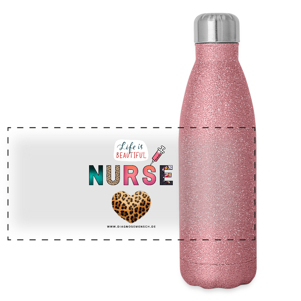 Glitzer Edelstahl Thermosflasche "Nurse" - Best Buddy - Pink Glitzer