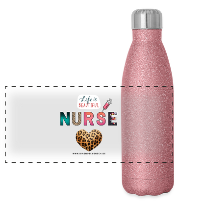 Glitzer Edelstahl Thermosflasche "Nurse" - Best Buddy - Pink Glitzer