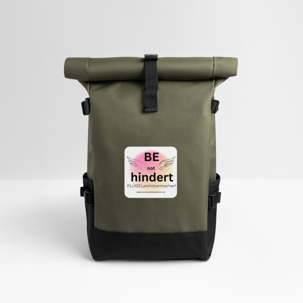 Rolltop Rucksack "BE not hindert" - FLÜGELsichtbarmacher - Olive/Schwarz