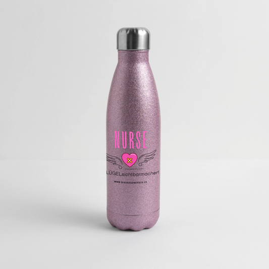 Glitzer Edelstahl Thermosflasche "MFA" - Best Buddy - Pink Glitzer