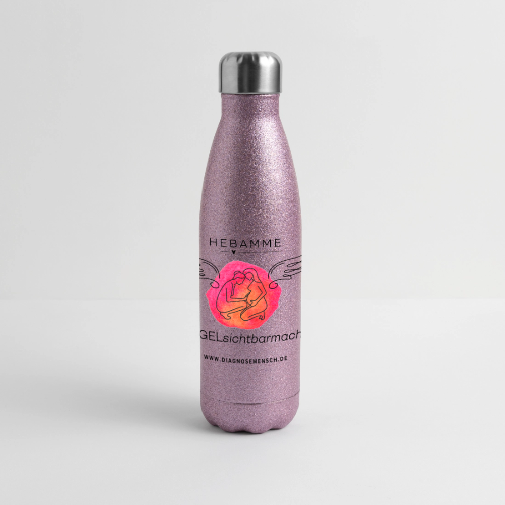 Glitzer Edelstahl Thermosflasche "Flügel Hebamme" - Best Buddy - Pink Glitzer