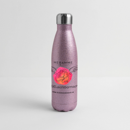 Glitzer Edelstahl Thermosflasche "Flügel Hebamme" - Best Buddy - Pink Glitzer