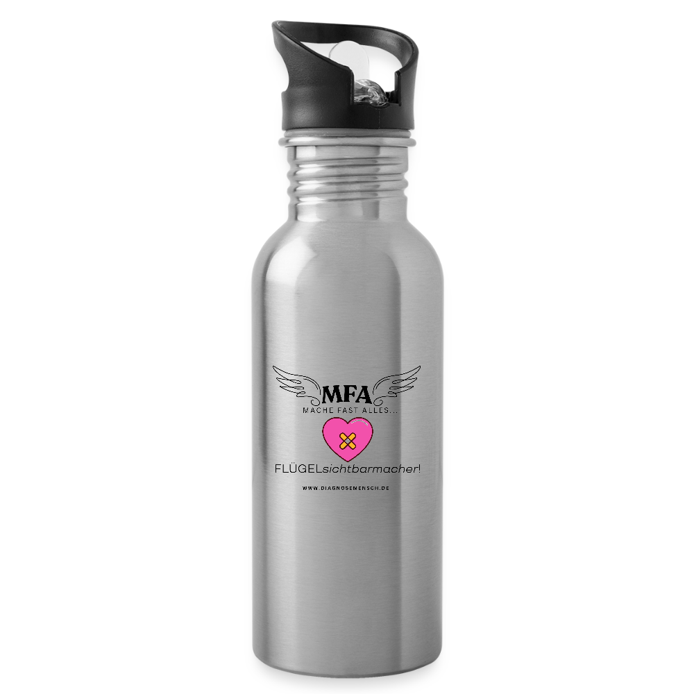 Trinkflasche mit Strohhalm - "MFA - HerzPflaster" - Best Buddy - Lightsilver