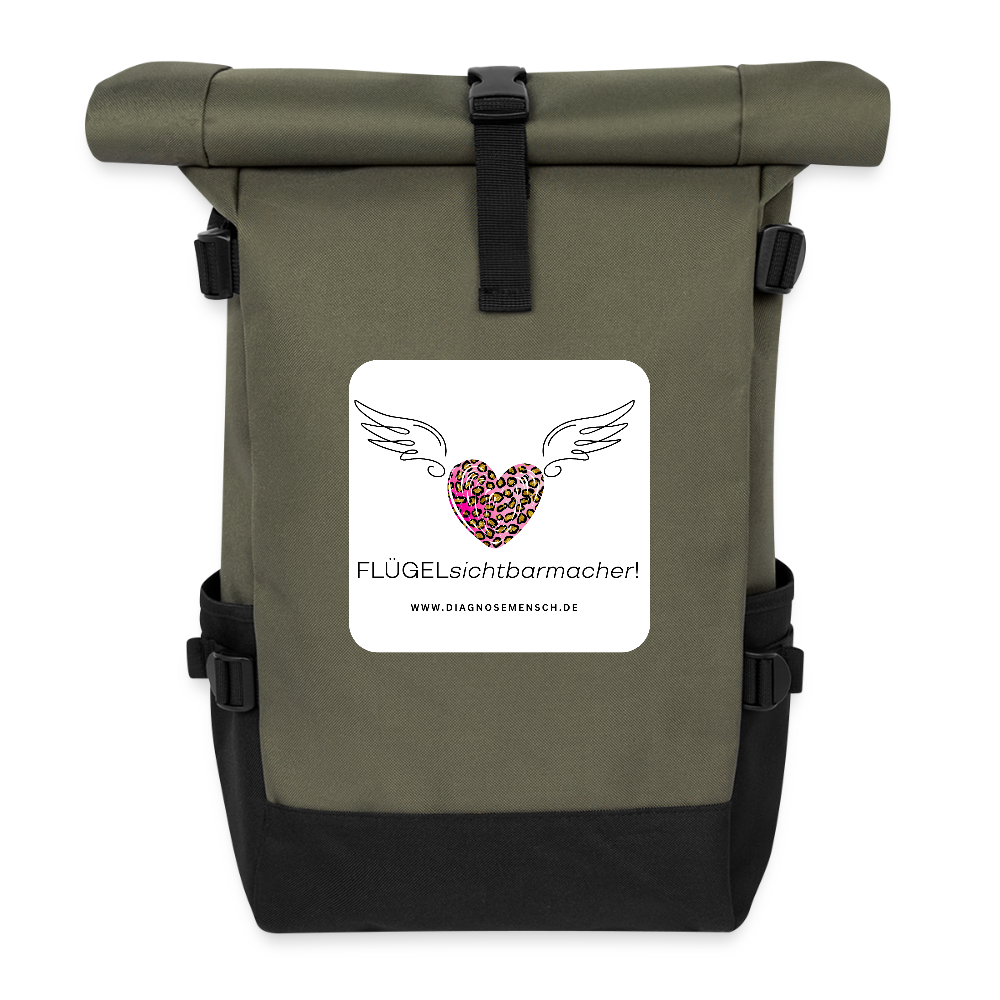 Rolltop Rucksack "FLÜGELsichtbarmacher" - Olive/Schwarz