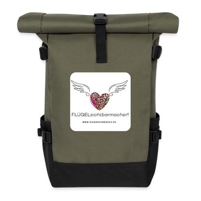 Rolltop Rucksack "FLÜGELsichtbarmacher" - Olive/Schwarz