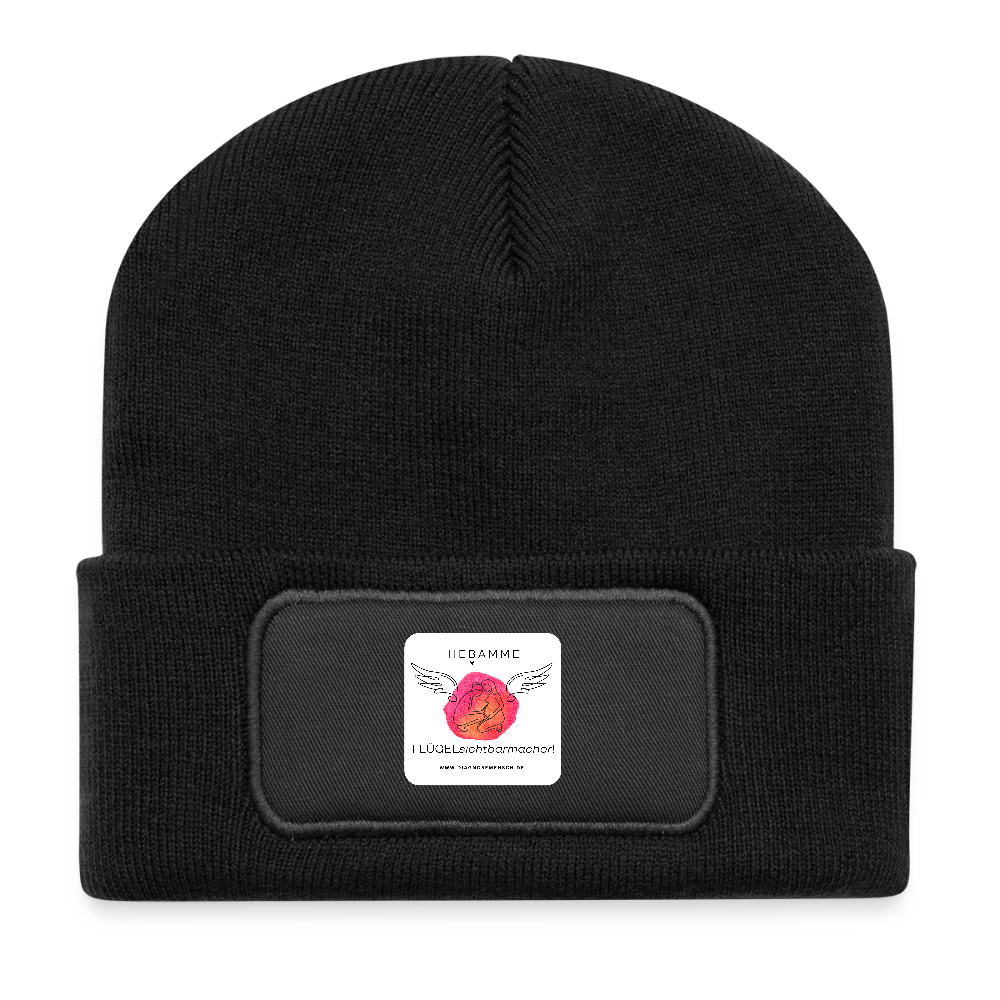 Recycelte Patch Beanie "Hebamme" - FLÜGELsichtbarmacher - Schwarz