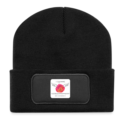 Recycelte Patch Beanie "Hebamme" - FLÜGELsichtbarmacher - Schwarz