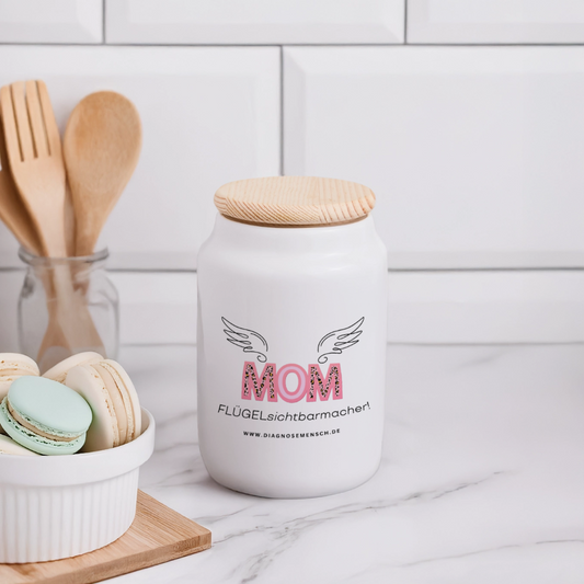 Keksdose mit Holzdeckel "Flügel Mom" - Best Buddy - Weiß