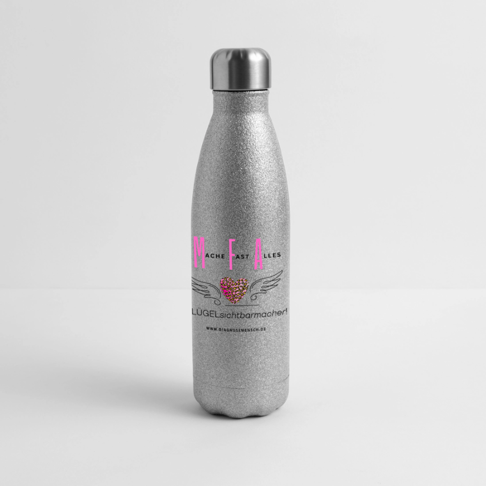Glitzer Edelstahl Thermosflasche "MFA" - Best Buddy - Sliber Glitzer