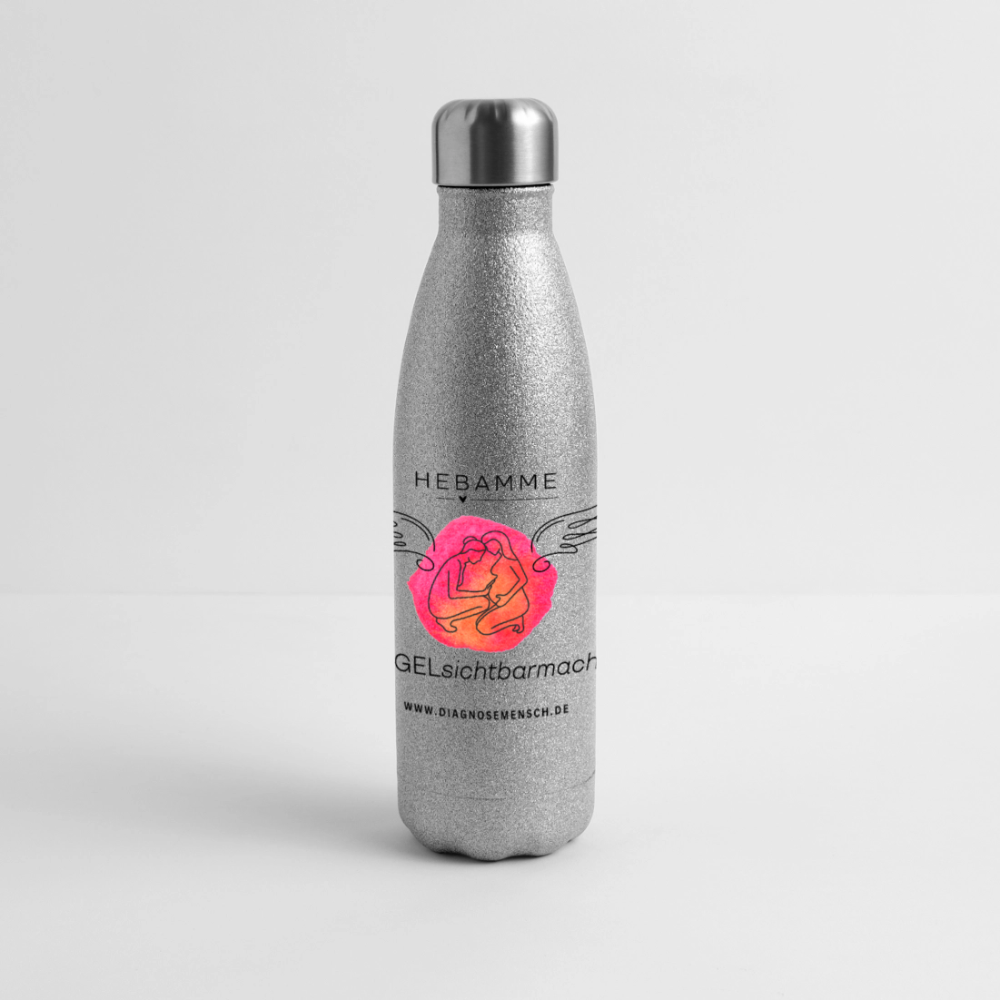 Glitzer Edelstahl Thermosflasche "Flügel Hebamme" - Best Buddy - Sliber Glitzer