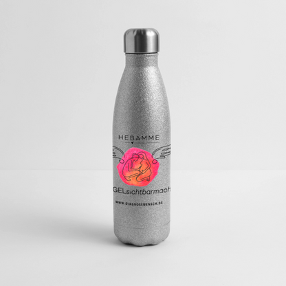 Glitzer Edelstahl Thermosflasche "Flügel Hebamme" - Best Buddy - Sliber Glitzer