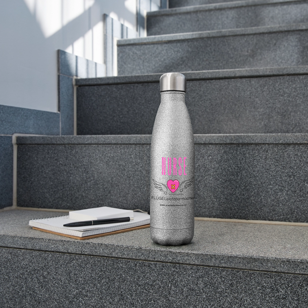 Glitzer Edelstahl Thermosflasche "MFA" - Best Buddy - Sliber Glitzer