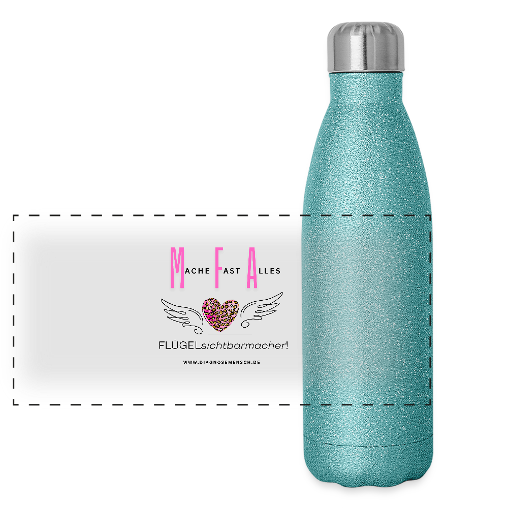 Glitzer Edelstahl Thermosflasche "MFA" - Best Buddy - Blau Glitzer