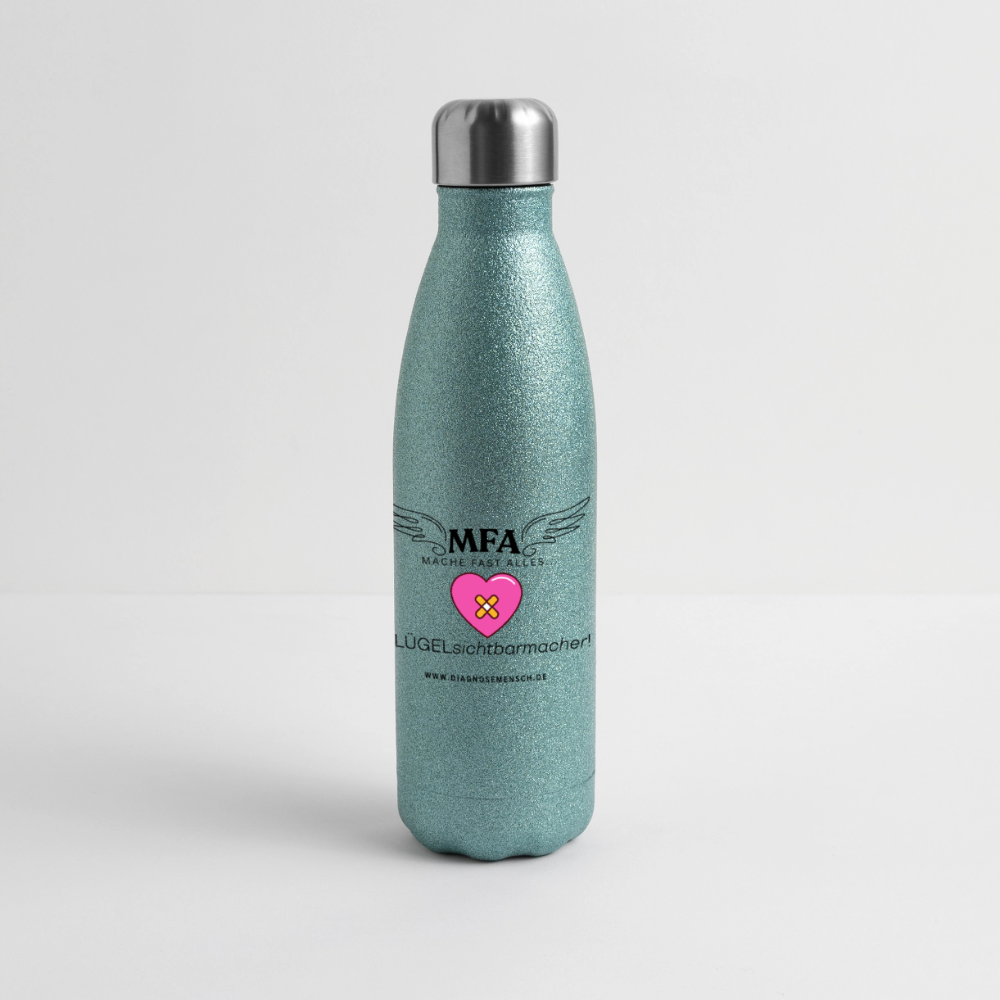 Glitzer Edelstahl Thermosflasche MFA HerzPflaster" - Best Buddy - Blau Glitzer