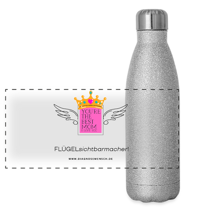 Glitzer Edelstahl Thermosflasche "Flügel Mom" - Best Buddy - Sliber Glitzer