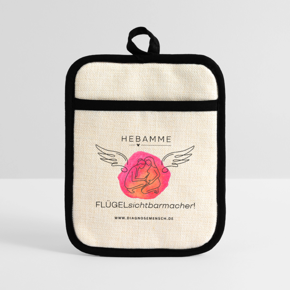 Topflappen mit Gummirückseite "Hebamme" - Best Buddy - Leinen/Schwarz 