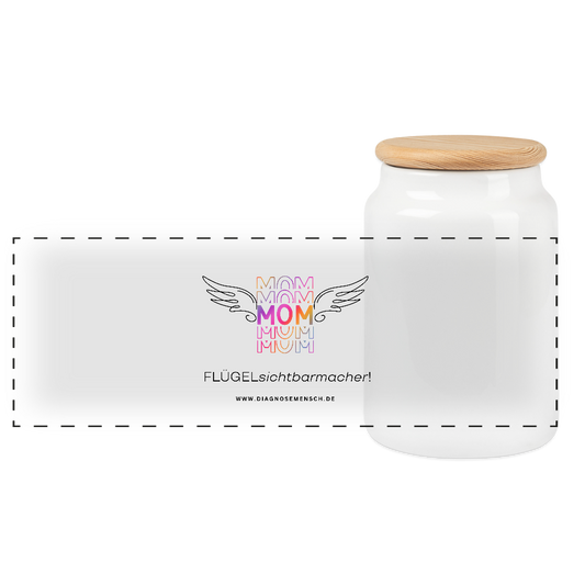 Keksdose mit Holzdeckel "Flügel Mom" - Best Buddy - Weiß
