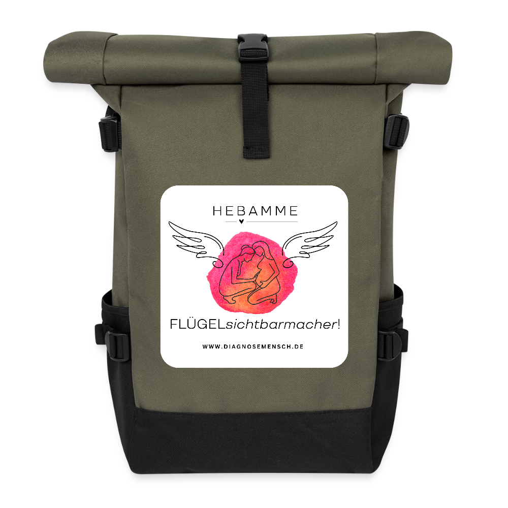 Rolltop Rucksack "Hebamme" - Flügelsichtbarmacher - Olive/Schwarz