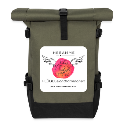 Rolltop Rucksack "Hebamme" - Flügelsichtbarmacher - Olive/Schwarz
