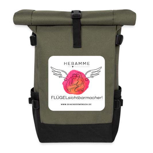 Rolltop Rucksack "Hebamme" - Flügelsichtbarmacher - Olive/Schwarz