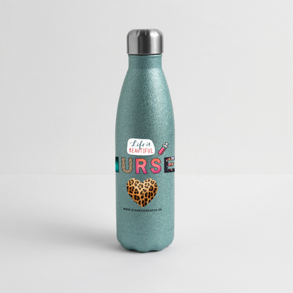 Glitzer Edelstahl Thermosflasche "Nurse" - Best Buddy - Blau Glitzer