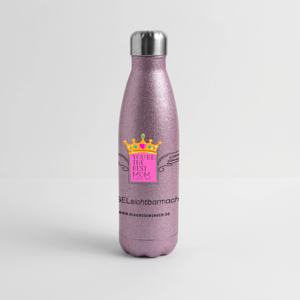 Glitzer Edelstahl Thermosflasche "Flügel Mom" - Best Buddy - Pink Glitzer
