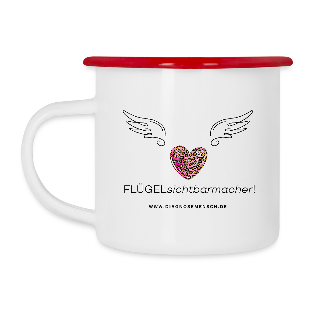 Emaille-Tasse "Flügel" - Best Buddy - Weiß/Rot