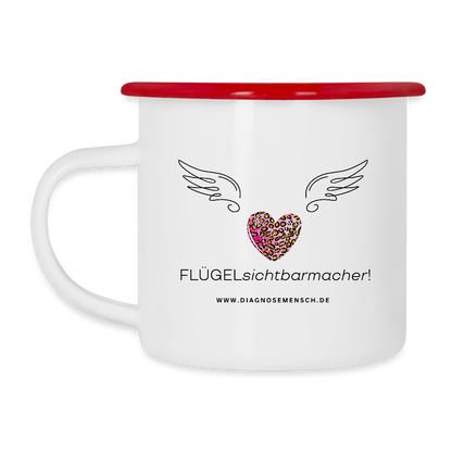 Emaille-Tasse "Flügel" - Best Buddy - Weiß/Rot