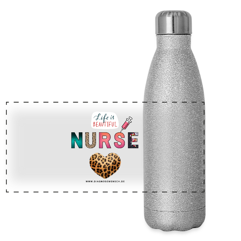 Glitzer Edelstahl Thermosflasche "Nurse" - Best Buddy - Sliber Glitzer