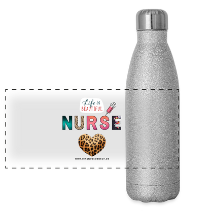 Glitzer Edelstahl Thermosflasche "Nurse" - Best Buddy - Sliber Glitzer