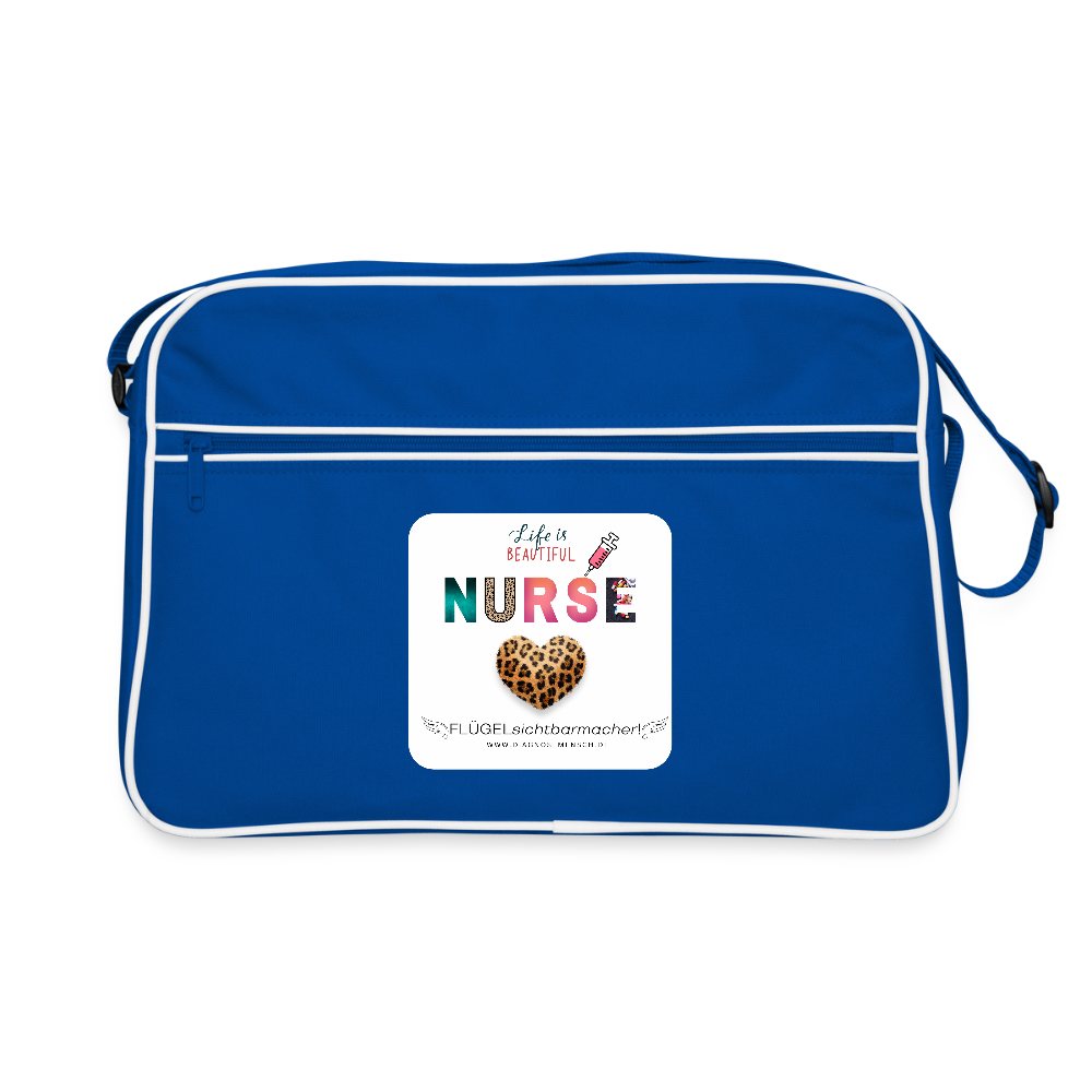 Retro Tasche "NURSE" - FLÜGELsichtbarmacher - Blau/Weiß