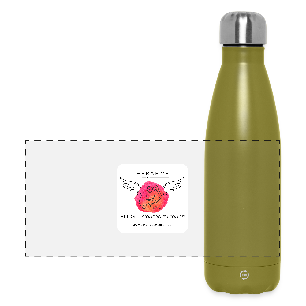 Thermosflasche 500 ml "Hebamme" - FLÜGELsichtbarmacher - Olivgrün 