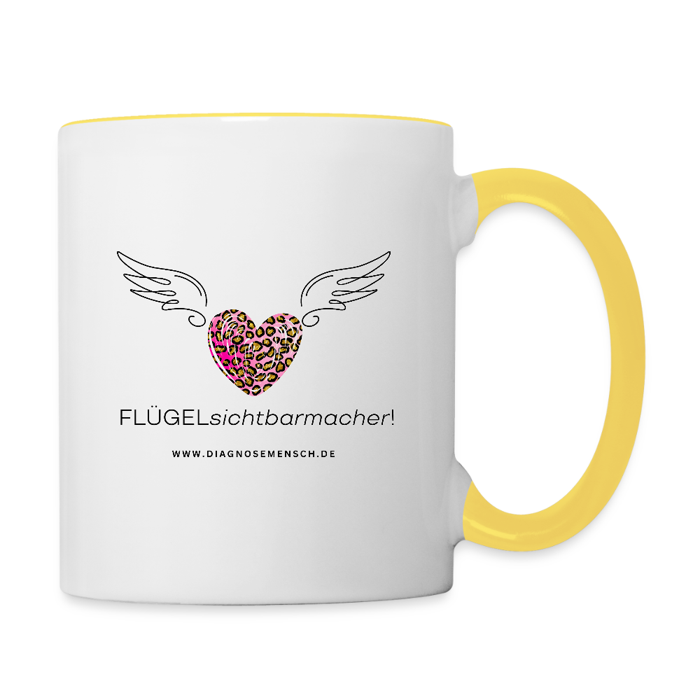 Tasse zweifarbig "FLÜGELsichtbarmacher" - Best Buddy - Weiß/Gelb