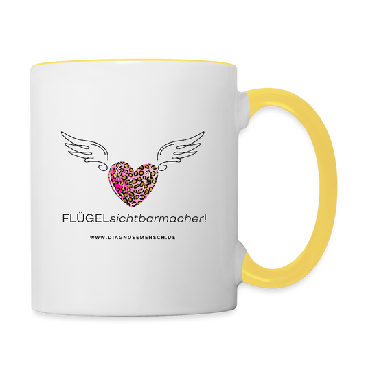 Tasse zweifarbig "FLÜGELsichtbarmacher" - Best Buddy - Weiß/Gelb