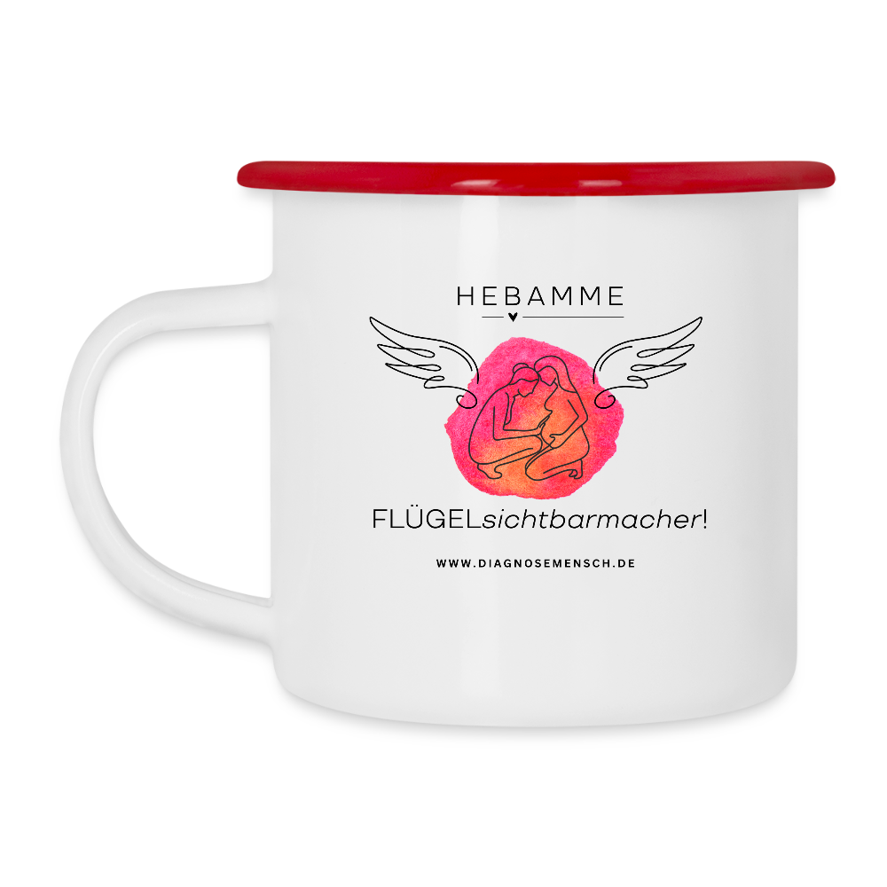 Emaille-Tasse "Flügel Hebamme" - Best Buddy - Weiß/Rot