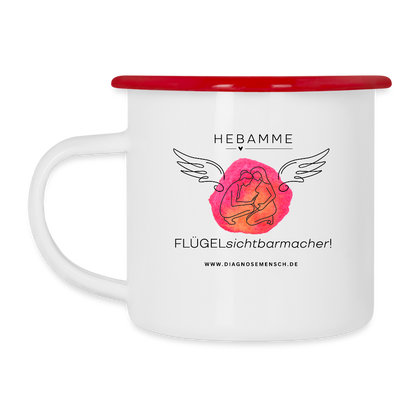 Emaille-Tasse "Flügel Hebamme" - Best Buddy - Weiß/Rot