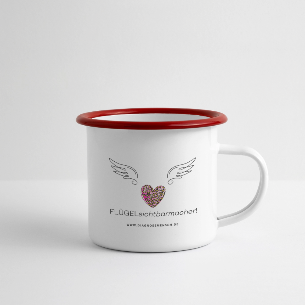 Emaille-Tasse "Flügel" - Best Buddy - Weiß/Rot