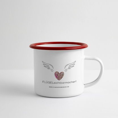 Emaille-Tasse "Flügel" - Best Buddy - Weiß/Rot
