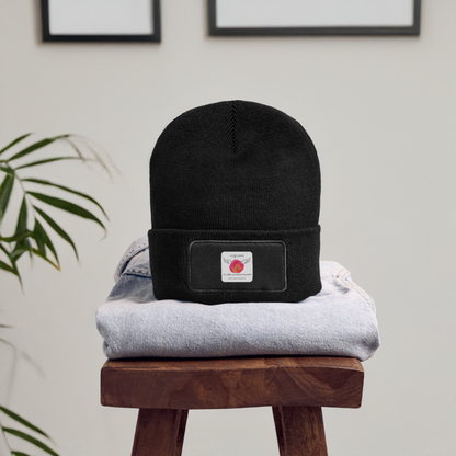 Recycelte Patch Beanie "Hebamme" - FLÜGELsichtbarmacher - Schwarz