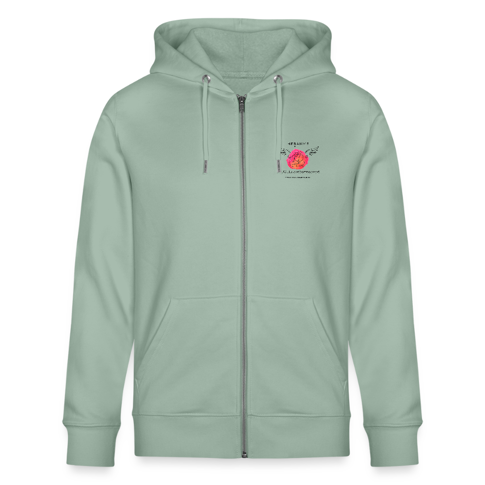 Unisex Bio-Kapuzenjacke CULTIVATOR "Hebamme" - Best Buddy - Helles Graugrün
