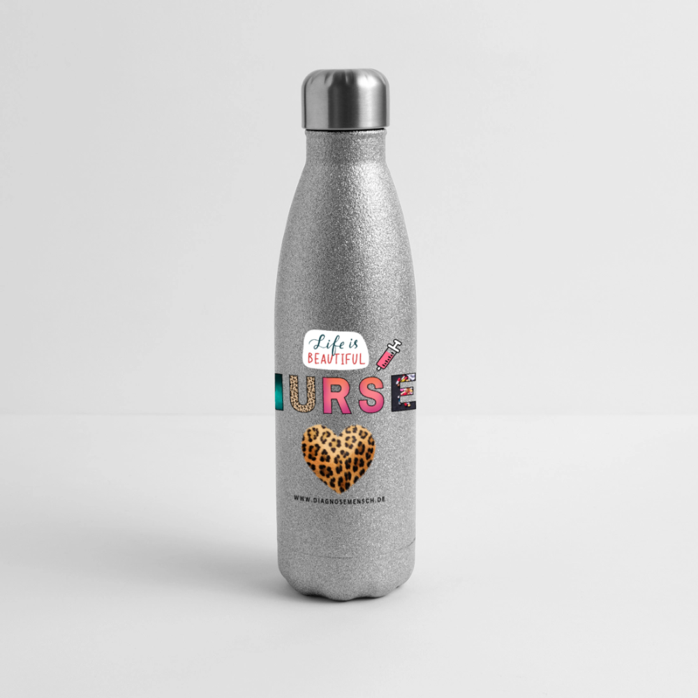 Glitzer Edelstahl Thermosflasche "Nurse" - Best Buddy - Sliber Glitzer