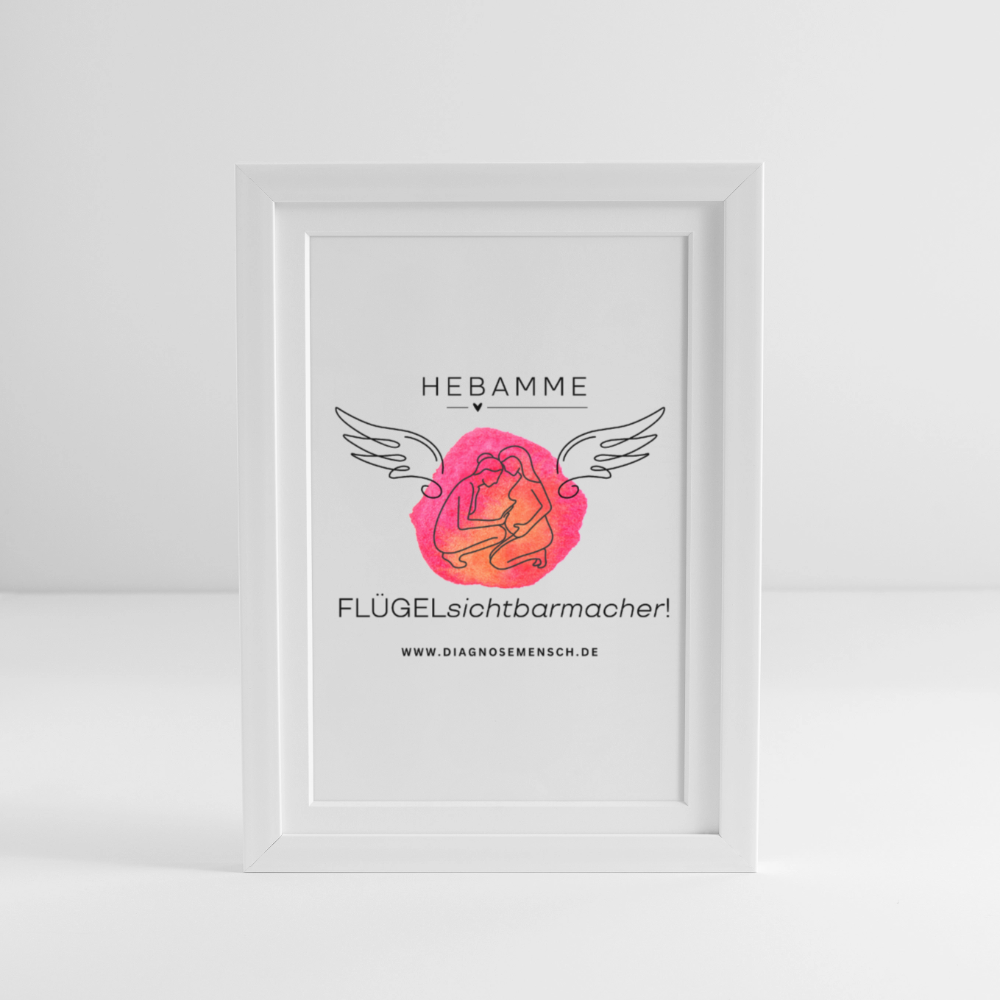 Gerahmtes Poster (27 × 37 cm) "Hebamme" - FLÜGELsichtbarmacher - Weiß
