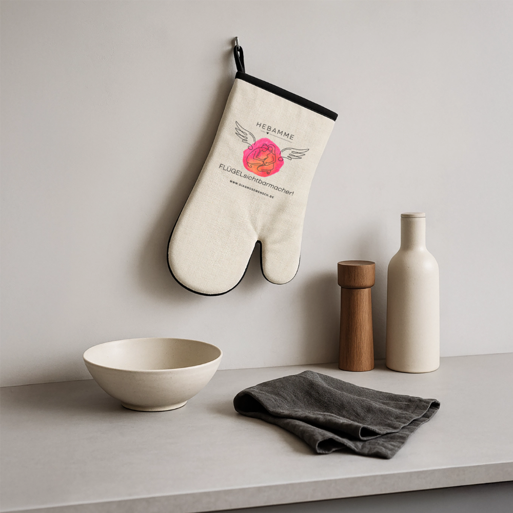 Ofenhandschuh mit Gummibeschichtung "Hebamme" - Best Buddy - Leinen/Schwarz 