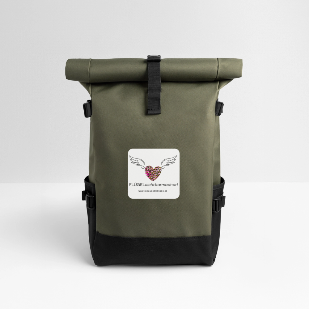 Rolltop Rucksack "FLÜGELsichtbarmacher" - Olive/Schwarz