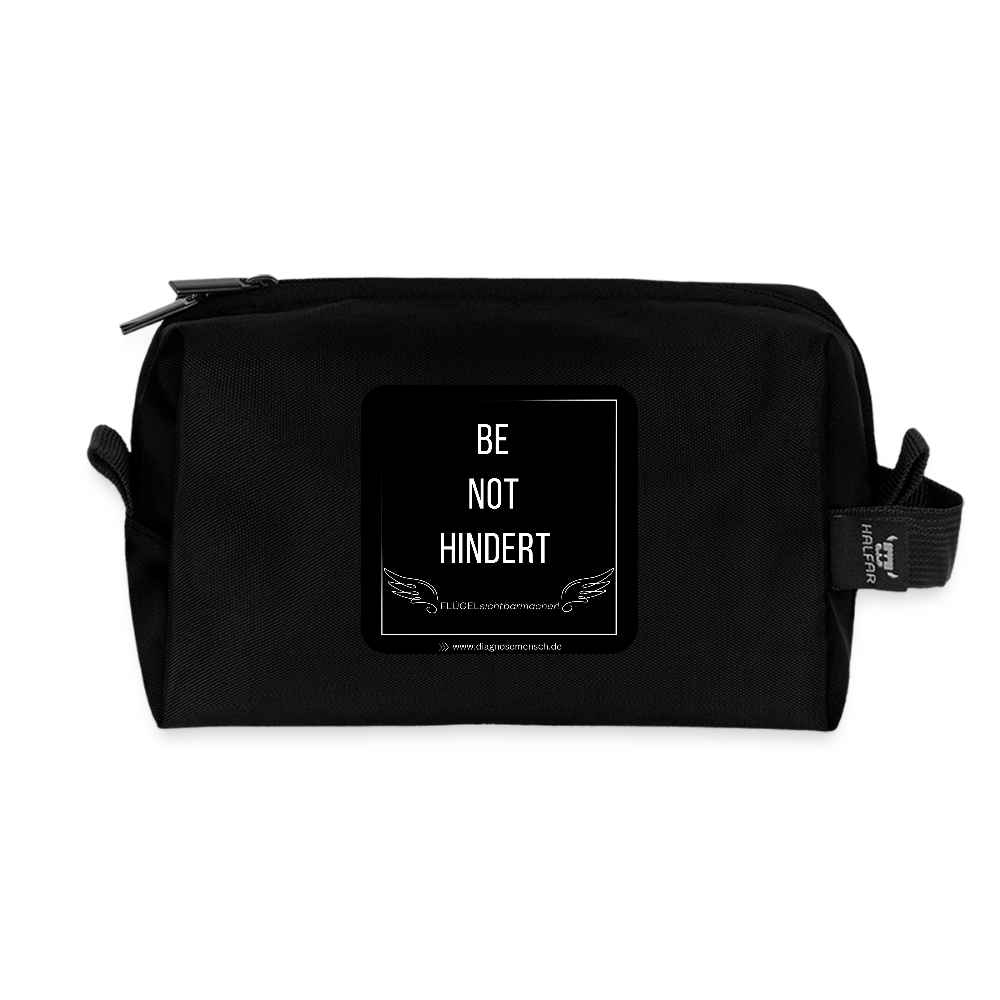 Recycelte Kulturtasche "BE NOT HINDER" - FLÜGELsichtbarmacher - Schwarz