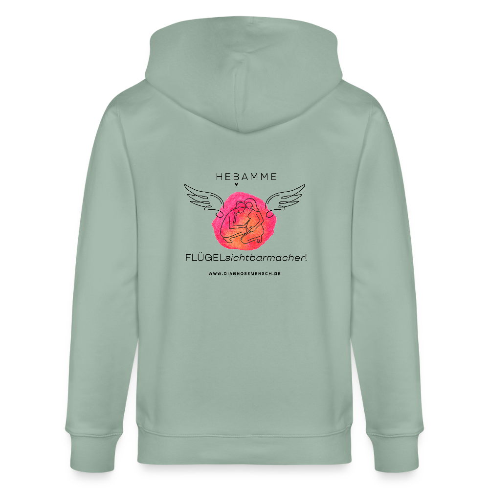 Unisex Bio-Kapuzenjacke CULTIVATOR "Hebamme" - Best Buddy - Helles Graugrün