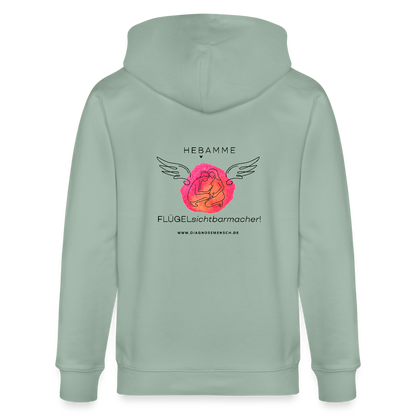 Unisex Bio-Kapuzenjacke CULTIVATOR "Hebamme" - Best Buddy - Helles Graugrün