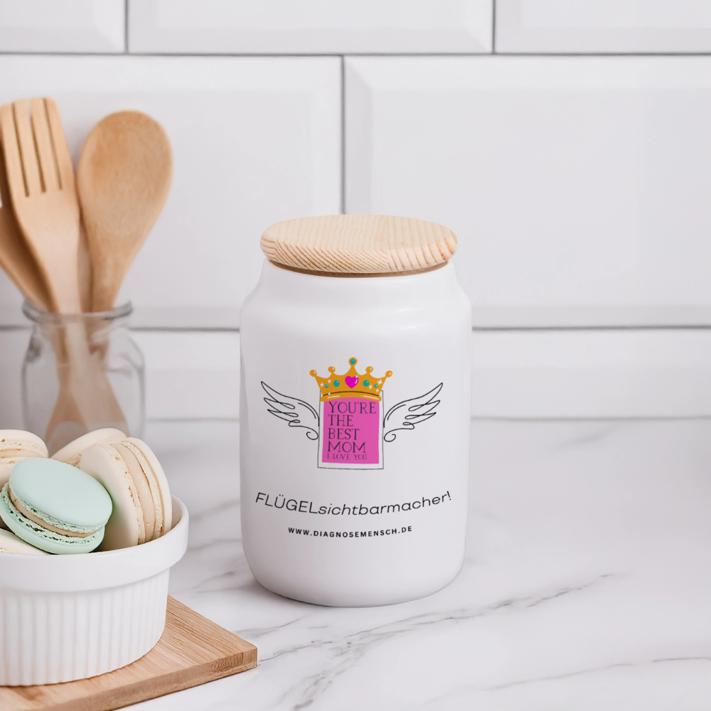Keksdose mit Holzdeckel Flügel Mom" - Best Buddy - Weiß